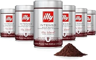 illy Ground Coffee Moka - 100% Arabica Flavored Coffee Ground - Rich Aromatic Coffee Grounds Profile – Intenso Dark Roast – Warm Notes of Cocoa & Dried Fruit - No Preservatives – 8.8 Ounce, 6 Pack