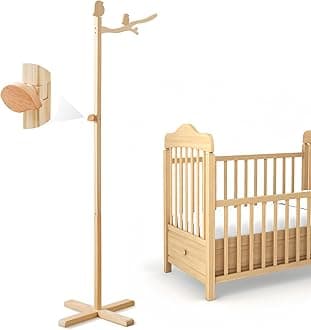 Floor-Standing Crib Mobile Arm 57.8 Inch Wooden Baby Mobile Arm for Crib Movable Baby Mobile Hanger with Hook Anti-Dumping Baby Mobile Holder Floor Stand Nursery Decor