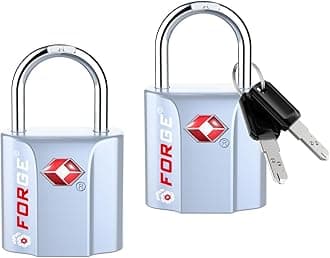 Forge Small Size TSA Approved Luggage Locks: Key Locks for Travel. Ultra Secure Dimple Key Travel Locks Alloy Body Luggage Locks. Silver 2-Pack.