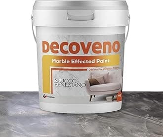 DECOVENO COLOUR Marble Effected Decorative Paint 4 KG - Authentic Venetian Stucco - Water Based Plaster - Shiny Smooth Finish (LIGHT GREY)