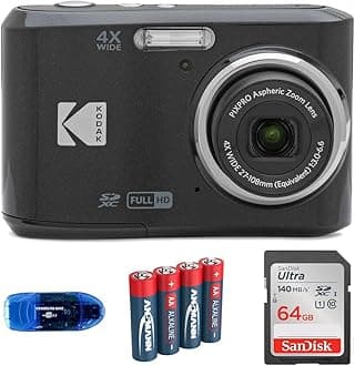 KODAK Pixpro FZ45 Digital Camera Bundle Includes: 64GB SanDisk SDXC Memory Card, Replacement Batteries and Card Reader (4 Items) (Black)