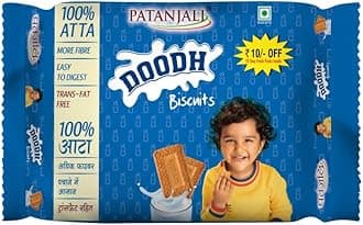 Patanjali Doodh Biscuit, Whole Wheat Milk Cookie, Rich in Fibre, 800 Gm