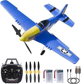 ANTSIR P51 RC Plane, Remote Control Airplane 2.4GHZ with 6-Axis Gyro Stabilizer/Aileron/Elevator/Rudder for Boys Adults Birthday/Xmas Gift Age 12 Years and UP(4CH-P51B Razorback)