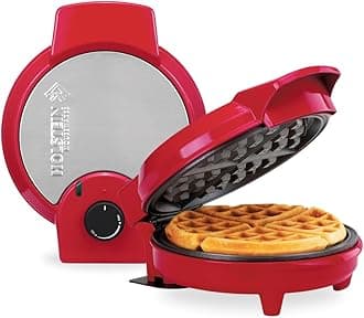 Holstein Housewares 7" Belgian Waffle Maker, Non-Stick Coating, Red/Stainless Steel, Delicious Waffles in Minutes for Everyday Meals. 7 Inch
