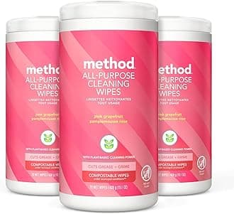 Method All-Purpose Cleaning Wipes, Pink Grapefruit, Multi-Surface, Compostable, 70 Count (Pack of 3)
