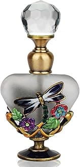 YU FENG5ML Vintage Retro Dragonfly Perfume Bottles Heart Shaped Decorative Empty Essential Oils Bottles Glass Refillable Frosted Lotion Bottle For Girls or Women