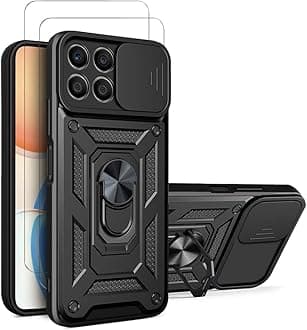 ZMONE for Honor X8A Case Cover with Glass Screen Protector [2 PACK] Built Slide Camera Protection Cover,Military Heavy Duty Full Body Protective Phone Case - Black