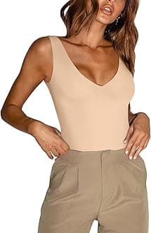 REORIA Butsmooth® Women’s Trendy Sexy Plunge Deep V Neck Sleeveless V Backless Going Out Tank Bodysuits Tops