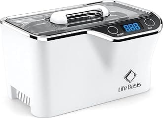 LifeBasis CDS-100 Ultrasonic Cleaner Jewellery Cleaner 600ML 48KHz,Silver Cleaner with Cleaning Basket Watch Stand for Jewelry Necklace Ring Glass Watch Denture Guin-ness Surger Cans（White）