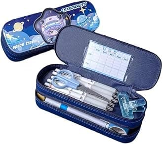 Pencil Case Double Layer 3D Cute Pencil Pouch Aesthetic Pencil Case for Girls Large Capacity Pen Pencil Pouch Multifunctional Stationery Organizer for School (Double Layer Space Travel)