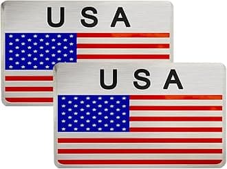 3D Aluminum Alloy American US Flag Decal, 2 PCS 3" X 2" Patriotic Stars Stripe USA Flag Car Stickers for Laptop/Car/Truck/Window/Bumper (Red2)