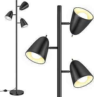 Tree Floor Lamp with 3 Light Bulbs, Standing Tall Pole Lamps for Living Room Bedroom Office, Reading Stand up Lamps with 3 Adjustable Arms, Black