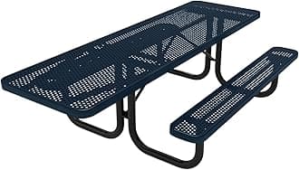 COATEDOUTDOORFURNITURE Heavy-Duty Portable ADA-Compliant Outdoor Picnic Table, Punched Steel Patio Dining Furniture Made in America (8ft Rectangular, One-Side Handicap, Dark Blue)