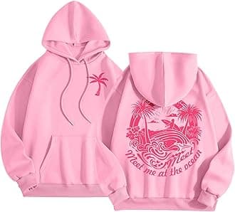 Pink Pom Puff Hoodie Cute Pink Graphic Hoodies For Teen Girls Preppy Sweatshirt Loose Fit Casual Long Sleeve Hooded Pullover Tops With Pockets