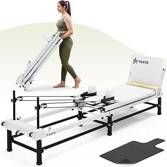 PAETA Pilates Reformer, 91" Foldable Reformer Pilates Machine with Adjustable Reformer Heights, Pilates Equipment with Piano Wire Spings and Jump Boards