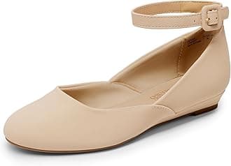 DREAM PAIRS Women's Ballet Flats Pumps Ballerina Ankle Strap Elastic Low Wedge Sandals Round Toe Comfy Dolly Shoes