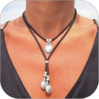 Boho Necklaces for Women Country Concert Outfits Nashville Western Outfit for Women Choker Necklaces Long Leather Necklace Western Dress Jewelry Country Cowgirl Accessories Gifts