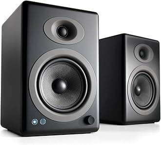 Audioengine A5+ Wireless Bookshelf Speakers. Stream Pandora, Spotify, Tidal or Your Favorite app with aptX HD in High Resolution (Black)