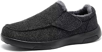 Men's Orthopedic Slip On Slippers Shoes with Arch Support: Adjustable Closure Walking Casual Shoes for High Arch, Comfortable Warm Plantar Fasciitis Slipper for Flat Feet Black Size 9