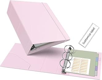 Ospelelf Leather Mini Binder Vintage Hardcover 2 Inch Rings, Professional Small 3 Ring Binders Organizer Suitable for 5.5" x 8.5" Documents, Binder Dividers with Tabs, Pink