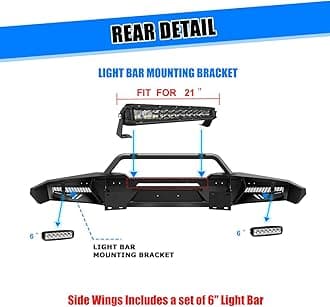 AUTOFREE Full-Width Front Bumper Fits for 2022-2024 Tundra, Modular Paintable Front Bumper & Side Wings & Round Tube Bull Bar w/LED Light Bar & Brackets, D-Ring Shackles, Park Distance Sensor Hole
