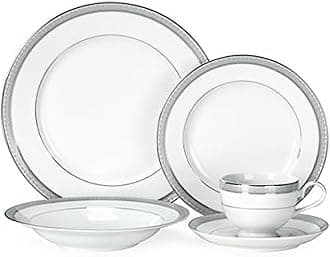 MIKASA 5224199 40 Piece Platinum Crown Dinnerware Set, Porcelain, White