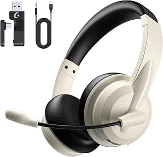 Wireless Headset with Mic for Work with AI Noise Cancelling Mic for Clear Calls, Bluetooth V5.3 Headphones with Microphone to USB A/C Dongle & Mic Mute for Computer Laptop PC iPhone (Apricot Black)