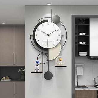 Large Modern Wall Clock Decorative for Living Room Decor with Battery Operated Non Ticking Silent Metal Wall Decor Clocks with Shelf Bedroom Study Office 32"