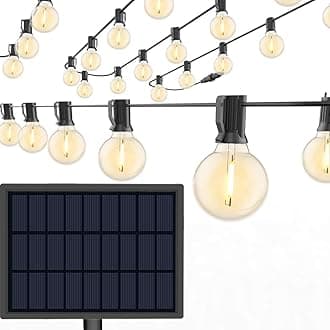 Sunlitec Solar String Lights Waterproof LED Indoor/Outdoor Hanging Umbrella Lights with 30 Bulbs - 50 Ft Patio Light for Deckyard Tents Market Cafe Gazebo Porch Party Decor