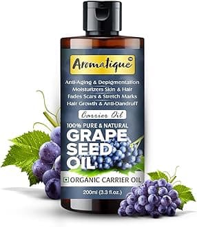 Aromatique Pure Grape Seed Oil For Hair & Skin- Lightweight Moisturizer for Skin, Hair & Nails, Cold-Pressed, Non-Greasy Carrier Oil For Essential Oil Mixing 200ml