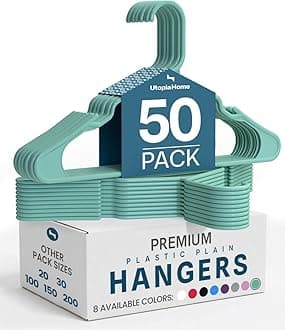 Utopia Home 50 Pack Plastic Hangers Space Saving, Durable Hanger with Shoulder Grooves, Aqua