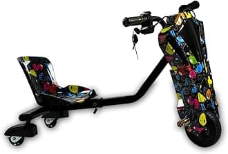 36V Mini Drift Scooter for Kids | Electric Ride-On with 360° Drift Action, LED Lights, Music & Stylish Designs | Durable, Safe, and Fun for Boys & Girls Ages 5-10 (Black Numbers & Symbols)