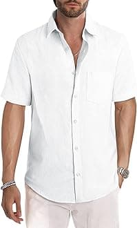 Men's Casual Stylish Short Sleeve Button-Up Striped Dress Shirt Cotton Beach Shirts