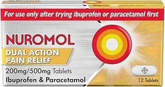 Nuromol Pain Relief Ibuprofen and Paracetamol Tablets, 12 Pack, Migraine Relief, Headache Relief, Joint, Period, Flu Tablets, Powerful Painkillers, Paracetamol, Pain and Fever