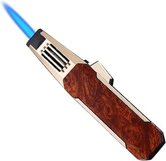 JOBON Solar Beam Torch - the Hottest Torch on Earth, Turbine Torcher, Adjustable Lockable Firepower Butane Refillable Jet Flame Lighter for Kitchen BBQ Camping (Gas Not Included) (Brown with Gold)
