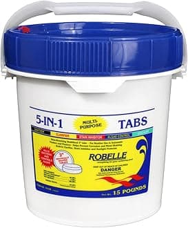 Robelle 15-Pounds Premium 5-In-1 Multi-Purpose Tabs, Chlorine Tablets 3 Inch, Sanitizer, Clarifier, Stain Inhibitor, Algae Control, Descaler, Sunlight Protector All In One, Made In USA