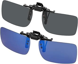 Clip on Sunglasses 2 Pack, Polarized Lens Fit over Prescription Glasses, Flip up Rimless Myopia Nearsighted Sunglasses for Men Women