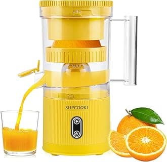 Electric Rechargeable Citrus Juicer - Automatic Squeezer with Touch Button, USB Cable and Cleaning Brush | Portable for Orange, Lemon, Grapefruit | Easy to Clean, Yellow