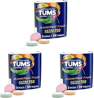 Extra Strength Assorted Fruit Antacid Chewable Tablets for Heartburn Relief, 3 Rolls of 8 Count (Pack of 9)