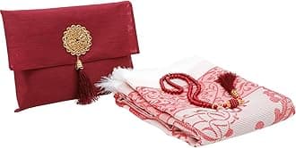 Prien Muslim Prayer Rug with Tasbih and Portable Bag, Muslim Gift for Women Men, Mubarak Islamic Box, Soft Mat Islam Gifts Set, Turkish Sajadah for Ramadan, Eid, Hajj, Travel, Pray (Red)