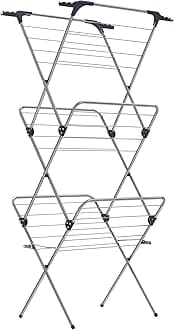 SONGMICS Foldable Clothes Airer, Clothes Drying Rack, Compact Clothes Horse Dryer, Laundry Rack, Steel Frame, 46 x 70.5 x 155 cm, 20 m Drying Space, Indoor Outdoor Use, Grey LLR720G01