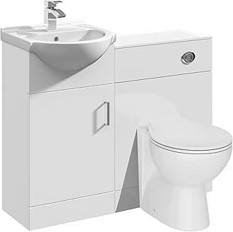 VeeBath Linx 1050 Vanity Unit Furniture Set, Wash Basin Bathroom Sink, WC, Toilet Pan, Soft Close, Quick Release Toilet Seat with Concealed Cistern-White (Flat Pack)