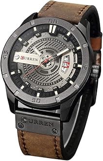 Quartz Watch For Men, Waterproof Analog Watches, Business Leather Strap Men's Wristwatch with Date 8301ï¼ˆBlack-Coffeeï¼‰