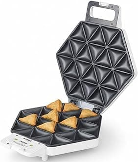 NOVA Electric Mini Samosa Maker | 24-Piece | 1400W | Non-Stick Coated Plates | Cool Touch Handle | 80% Less Fat | Stainless Steel Panel | Power & Ready Lights"