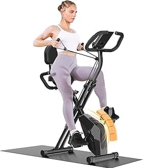 Exercise Bike Foldable, 4 in 1 Magnetic Foldable Indoor Cycling Bike with LCD Display and Heart Rate Sensor Workout Bike with Resistance Bands Home Workout Exercise Equipment