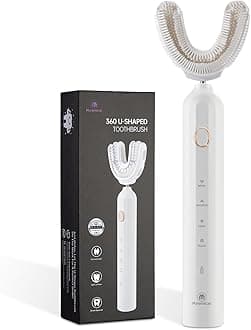 Ultrasonic U-Shaped Electric Toothbrush for Adults, Automatic 360-Degree with Waterproof IPX7, 4 Modes for Cleaning and Teeth Whitening (White)