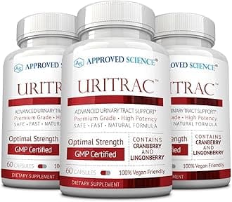 Approved Science® Uritrac™ - UTI Support - Cranberry, D-Mannose, Lingonberry - Vegan Friendly - 60 Capsules per Bottle - Pack of 3