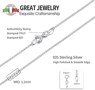 Jewlpire Solid 925 Sterling Silver Chain Necklace for Women, 1.1mm Italian Quality Cable Chain Silver Chain for Women Thin & Lightweight & Sturdy Women's Chain Necklaces, 16 Inches