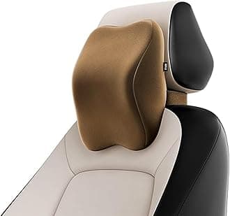 Frido Ultimate Car Neck Rest Pillow, Superior Orthopedic Neck Car Support Memory Foam Pillow, Hi-Per Foam, Relieves Neck Pain, Promotes Proper Posture, Universal Fit, Washable Velvet Cover (Tan)