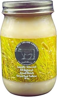 The Beef Tallow Company | 100% Pure small batch pasture raised beef tallow | Dry rendendered, non deoderized for rich beef flavor| Saftey shrink sealed glasss jar | Locally sourced and made in the